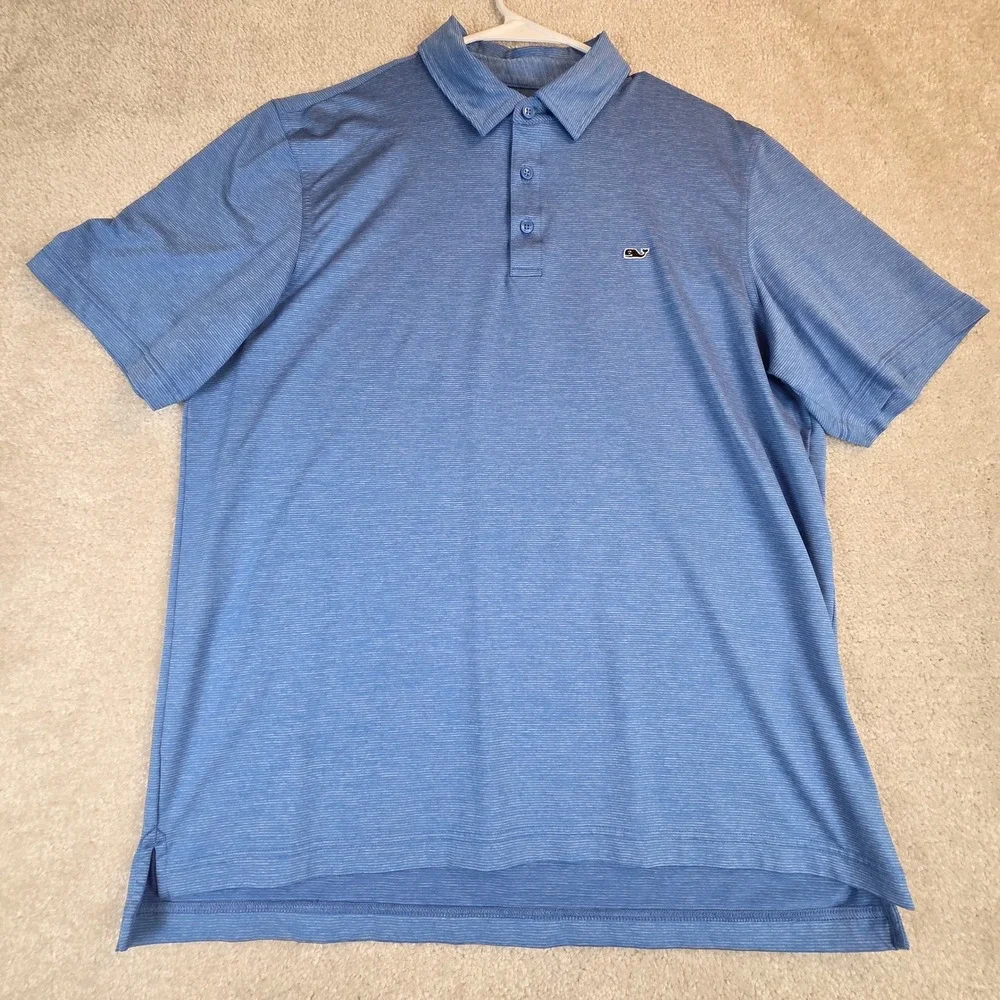 Vineyard Vines Performance Polo Shirt Mens Large Blue Heathered Stretch Golf